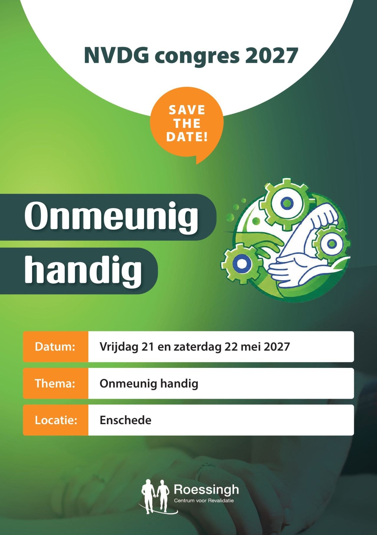 Save the date: NVDG-congres 2027, Onmeunig handig. 21 en 22 mei 2027 in Enschede